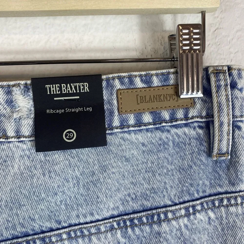 NWT Blank‎ NYC Women's Size 29 The Baxter Ribcage Straight Leg Jeans Overlap Rip